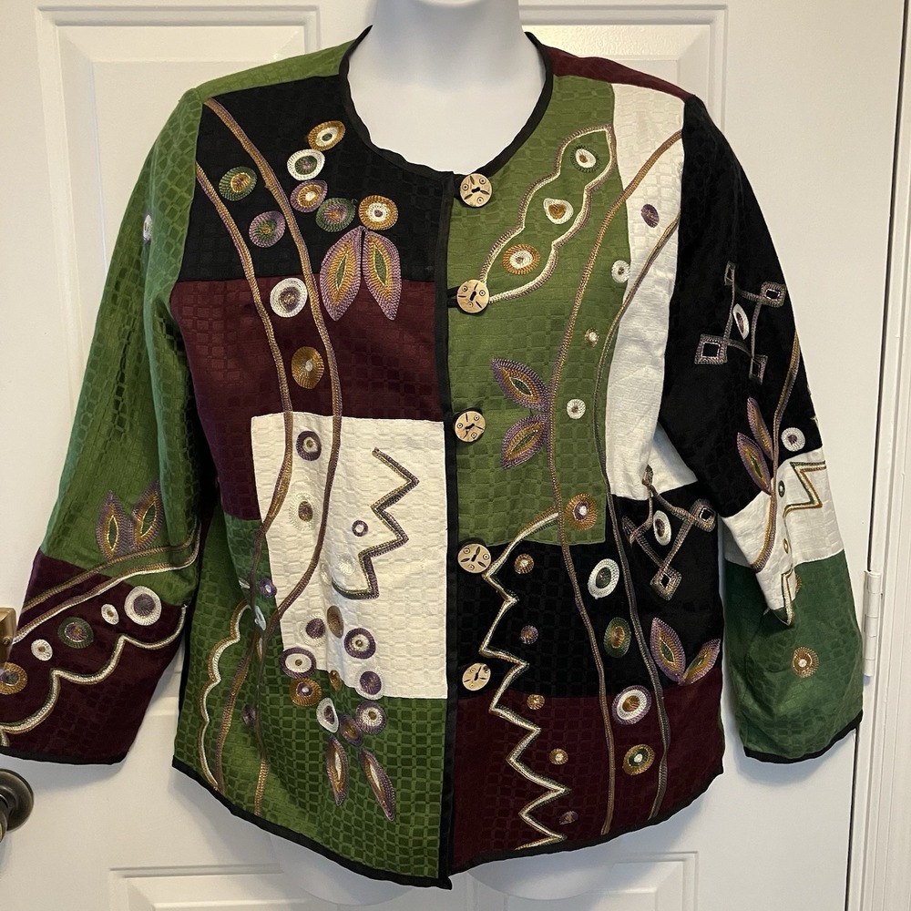 Vintage 90s Alex Kim‎ Medium Embroidered Tapestry Jacket Applique Jacket Blazer